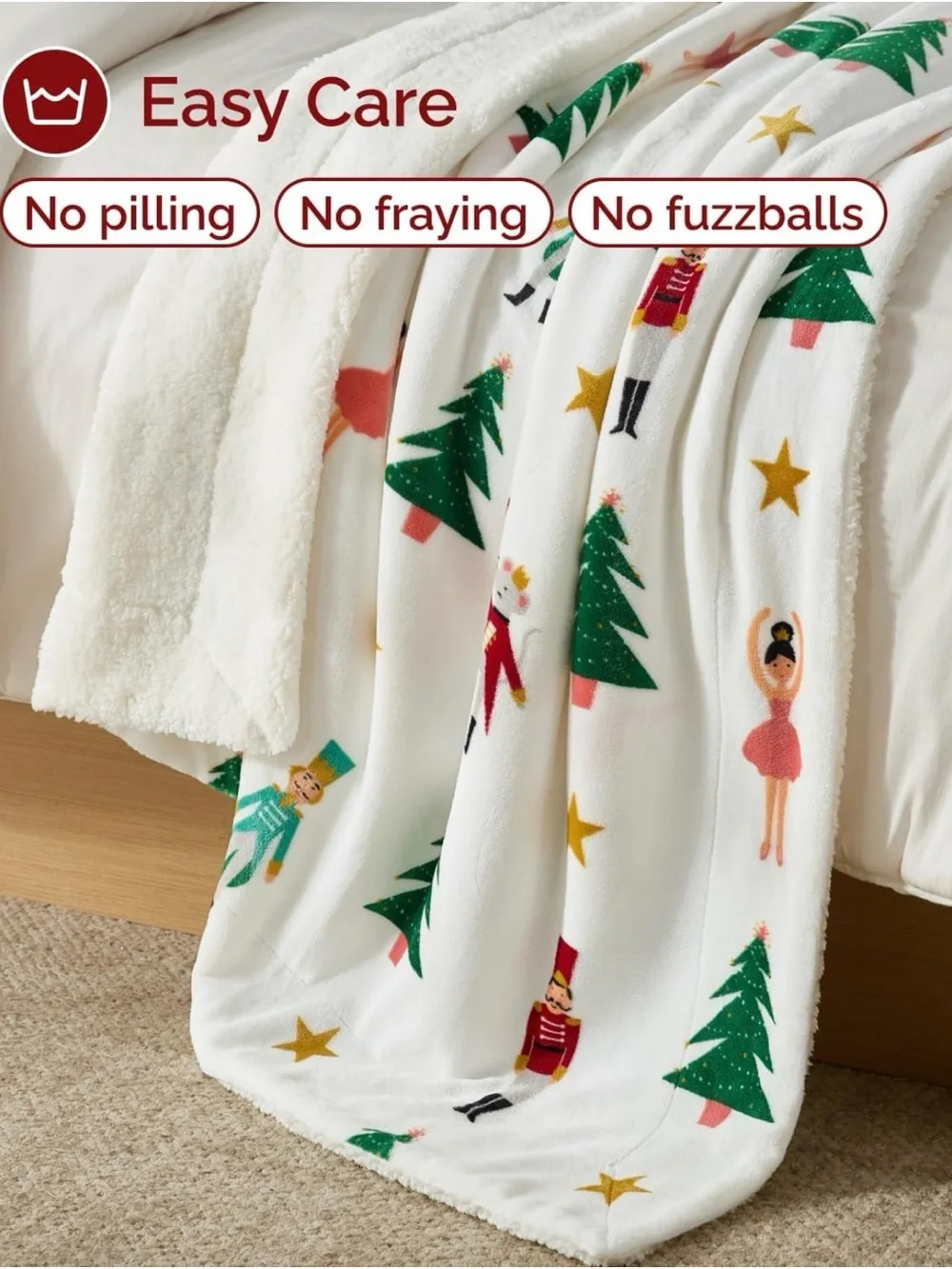 White Holiday The Nutcracker Sherpa Throw Blanket. Size 50”x 60”.